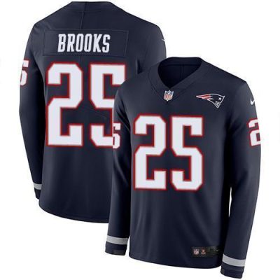 Nike New England Patriots #25 Terrence Brooks Navy Blue Team Color Stitched NFL Limited Therma Long Sleeve Jersey