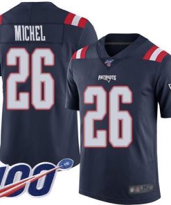 Nike New England Patriots #26 Sony Michel Navy Blue Stitched NFL Limited Rush 100th Season Jersey
