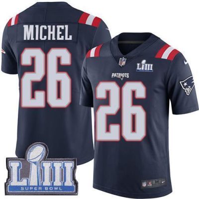 Nike New England Patriots #26 Sony Michel Navy Blue Super Bowl LIII Bound Stitched NFL Limited Rush Jersey