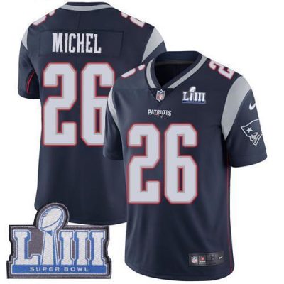 Nike New England Patriots #26 Sony Michel Navy Blue Team Color Super Bowl LIII Bound Stitched NFL Vapor Untouchable Limited Jersey