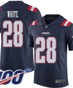 Nike New England Patriots #28 James White Navy Blue Stitched NFL Limited Rush 100th Season Jersey