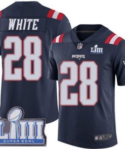 Nike New England Patriots #28 James White Navy Blue Super Bowl LIII Bound Stitched NFL Limited Rush Jersey