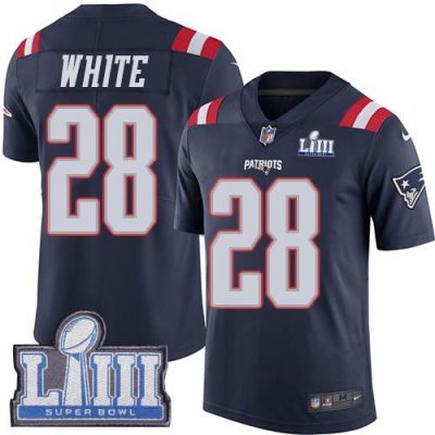 Nike New England Patriots #28 James White Navy Blue Super Bowl LIII Bound Stitched NFL Limited Rush Jersey