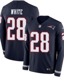 Nike New England Patriots #28 James White Navy Blue Team Color Stitched NFL Limited Therma Long Sleeve Jersey