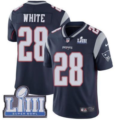 Nike New England Patriots #28 James White Navy Blue Team Color Super Bowl LIII Bound Stitched NFL Vapor Untouchable Limited Jersey