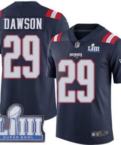 Nike New England Patriots #29 Duke Dawson Navy Blue Super Bowl LIII Bound Stitched NFL Limited Rush Jersey