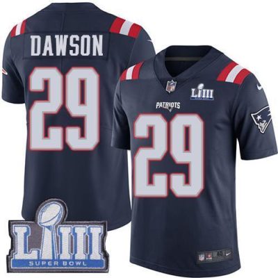 Nike New England Patriots #29 Duke Dawson Navy Blue Super Bowl LIII Bound Stitched NFL Limited Rush Jersey