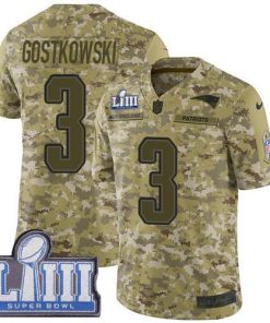 Nike New England Patriots #3 Stephen Gostkowski Camo Super Bowl LIII Bound Stitched NFL Limited 2018 Salute To Service Jersey