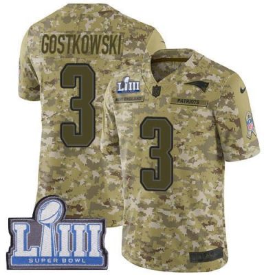 Nike New England Patriots #3 Stephen Gostkowski Camo Super Bowl LIII Bound Stitched NFL Limited 2018 Salute To Service Jersey