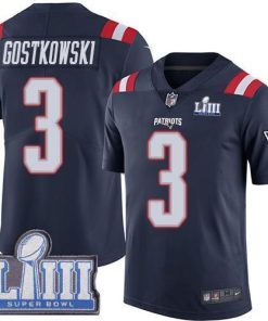 Nike New England Patriots #3 Stephen Gostkowski Navy Blue Super Bowl LIII Bound Stitched NFL Limited Rush Jersey