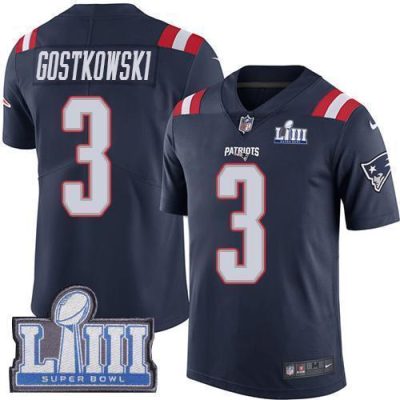 Nike New England Patriots #3 Stephen Gostkowski Navy Blue Super Bowl LIII Bound Stitched NFL Limited Rush Jersey