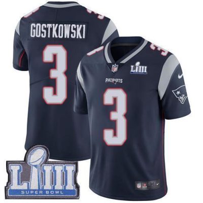 Nike New England Patriots #3 Stephen Gostkowski Navy Blue Team Color Super Bowl LIII Bound Stitched NFL Vapor Untouchable Limited Jersey