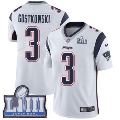 Nike New England Patriots #3 Stephen Gostkowski White Super Bowl LIII Bound Stitched NFL Vapor Untouchable Limited Jersey