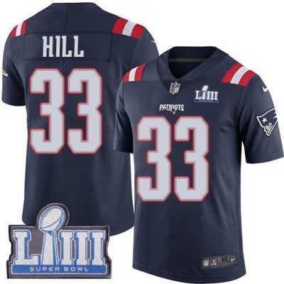Nike New England Patriots #33 Jeremy Hill Navy Blue Super Bowl LIII Bound Stitched NFL Limited Rush Jersey