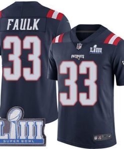 Nike New England Patriots #33 Kevin Faulk Navy Blue Super Bowl LIII Bound Stitched NFL Limited Rush Jersey