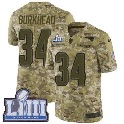 Nike New England Patriots #34 Rex Burkhead Camo Super Bowl LIII Bound Stitched NFL Limited 2018 Salute To Service Jersey