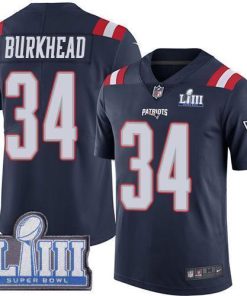 Nike New England Patriots #34 Rex Burkhead Navy Blue Super Bowl LIII Bound Stitched NFL Limited Rush Jersey