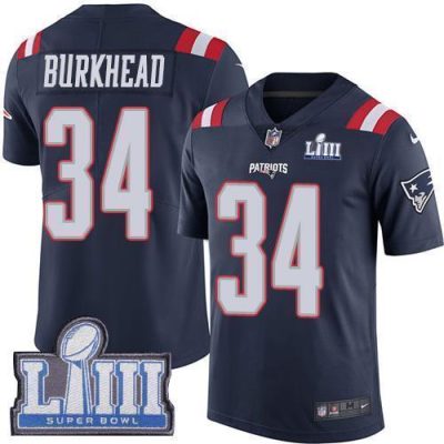 Nike New England Patriots #34 Rex Burkhead Navy Blue Super Bowl LIII Bound Stitched NFL Limited Rush Jersey