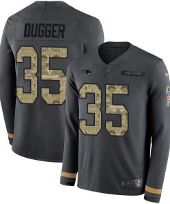 Nike New England Patriots #35 Kyle Dugger Anthracite Salute to Service Stitched NFL Limited Therma Long Sleeve Jersey