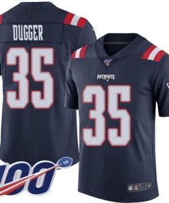 Nike New England Patriots #35 Kyle Dugger Navy Blue Stitched NFL Limited Rush 100th Season Jersey