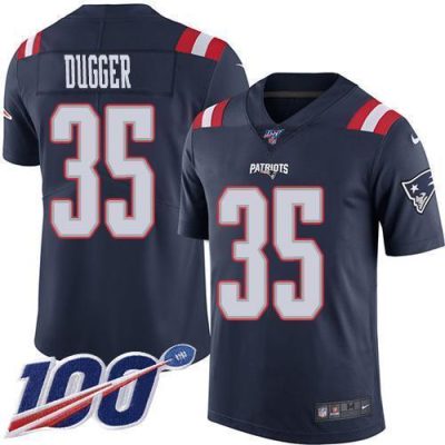 Nike New England Patriots #35 Kyle Dugger Navy Blue Stitched NFL Limited Rush 100th Season Jersey