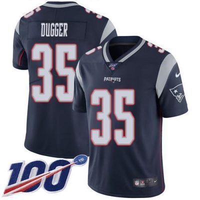 Nike New England Patriots #35 Kyle Dugger Navy Blue Team Color Stitched NFL 100th Season Vapor Untouchable Limited Jersey