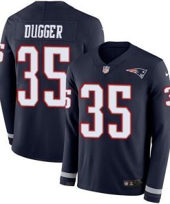 Nike New England Patriots #35 Kyle Dugger Navy Blue Team Color Stitched NFL Limited Therma Long Sleeve Jersey