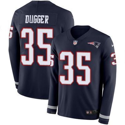 Nike New England Patriots #35 Kyle Dugger Navy Blue Team Color Stitched NFL Limited Therma Long Sleeve Jersey