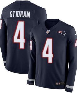Nike New England Patriots #4 Jarrett Stidham Navy Blue Team Color Stitched NFL Limited Therma Long Sleeve Jersey