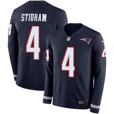 Nike New England Patriots #4 Jarrett Stidham Navy Blue Team Color Stitched NFL Limited Therma Long Sleeve Jersey