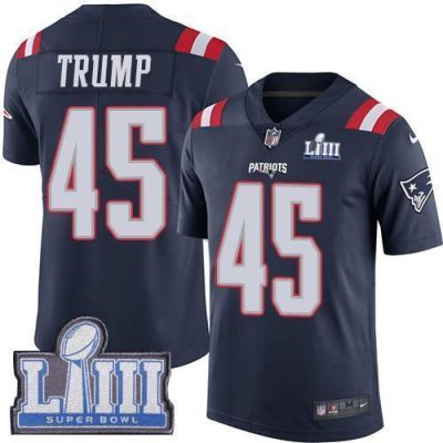 Nike New England Patriots #45 Donald Trump Navy Blue Super Bowl LIII Bound Stitched NFL Limited Rush Jersey