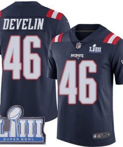Nike New England Patriots #46 James Develin Navy Blue Super Bowl LIII Bound Stitched NFL Limited Rush Jersey