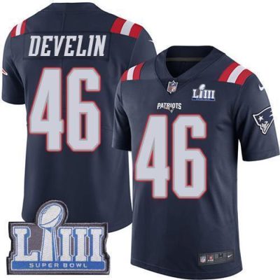 Nike New England Patriots #46 James Develin Navy Blue Super Bowl LIII Bound Stitched NFL Limited Rush Jersey