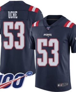 Nike New England Patriots #53 Josh Uche Navy Blue Stitched NFL Limited Rush 100th Season Jersey