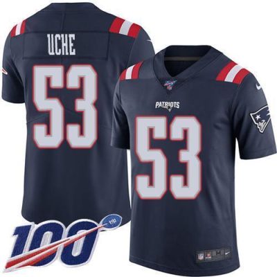 Nike New England Patriots #53 Josh Uche Navy Blue Stitched NFL Limited Rush 100th Season Jersey