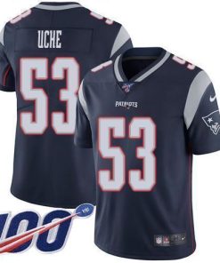 Nike New England Patriots #53 Josh Uche Navy Blue Team Color Stitched NFL 100th Season Vapor Untouchable Limited Jersey