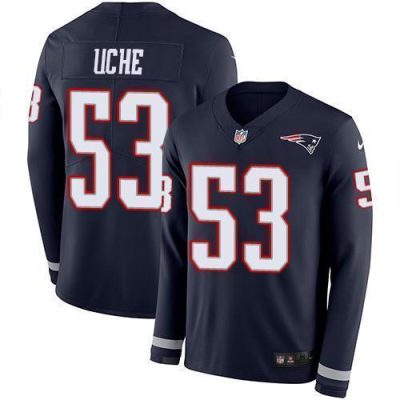 Nike New England Patriots #53 Josh Uche Navy Blue Team Color Stitched NFL Limited Therma Long Sleeve Jersey