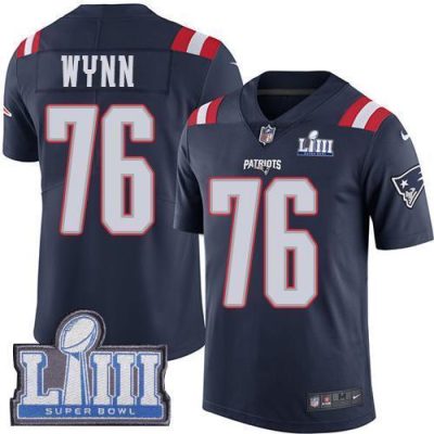 Nike New England Patriots #76 Isaiah Wynn Navy Blue Super Bowl LIII Bound Stitched NFL Limited Rush Jersey
