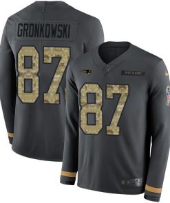 Nike New England Patriots #87 Rob Gronkowski Anthracite Salute to Service Stitched NFL Limited Therma Long Sleeve Jersey
