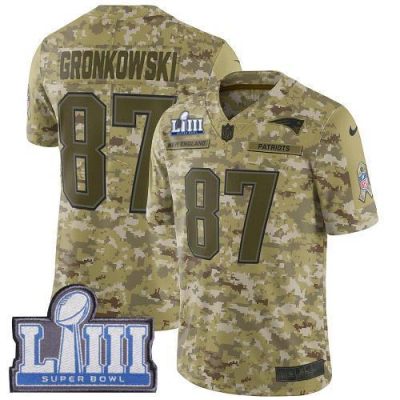 Nike New England Patriots #87 Rob Gronkowski Camo Super Bowl LIII Bound Stitched NFL Limited 2018 Salute To Service Jersey
