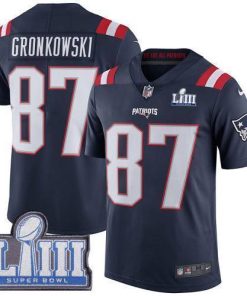 Nike New England Patriots #87 Rob Gronkowski Navy Blue Super Bowl LIII Bound Stitched NFL Limited Rush Jersey