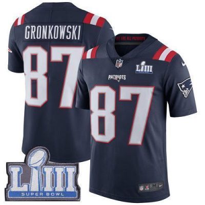 Nike New England Patriots #87 Rob Gronkowski Navy Blue Super Bowl LIII Bound Stitched NFL Limited Rush Jersey