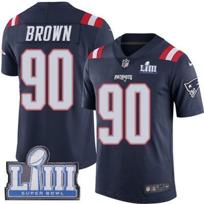 Nike New England Patriots #90 Malcom Brown Navy Blue Super Bowl LIII Bound Stitched NFL Limited Rush Jersey