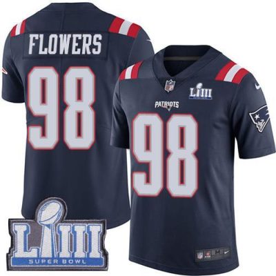 Nike New England Patriots #98 Trey Flowers Navy Blue Super Bowl LIII Bound Stitched NFL Limited Rush Jersey