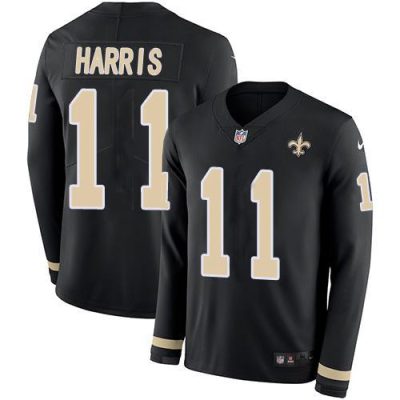 Nike New Orleans Saints #11 Deonte Harris Black Team Color Stitched NFL Limited Therma Long Sleeve Jersey