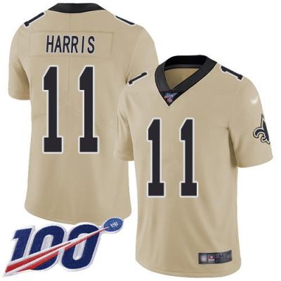 Nike New Orleans Saints #11 Deonte Harris Gold Stitched NFL Limited Inverted Legend 100th Season Jersey