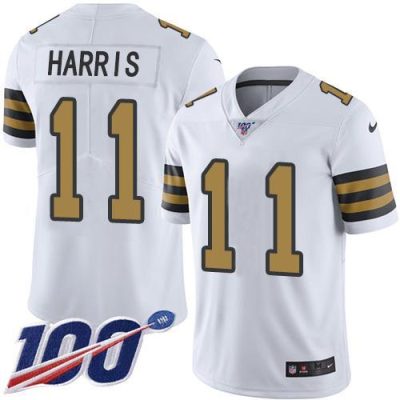 Nike New Orleans Saints #11 Deonte Harris White Stitched NFL Limited Rush 100th Season Jersey