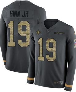 Nike New Orleans Saints #19 Ted Ginn Jr Anthracite Salute to Service Stitched NFL Limited Therma Long Sleeve Jersey