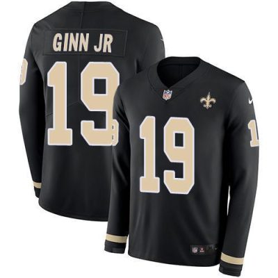 Nike New Orleans Saints #19 Ted Ginn Jr Black Team Color Stitched NFL Limited Therma Long Sleeve Jersey