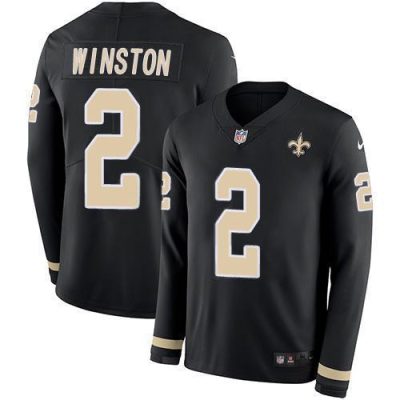 Nike New Orleans Saints #2 Jameis Winston Black Team Color Stitched NFL Limited Therma Long Sleeve Jersey